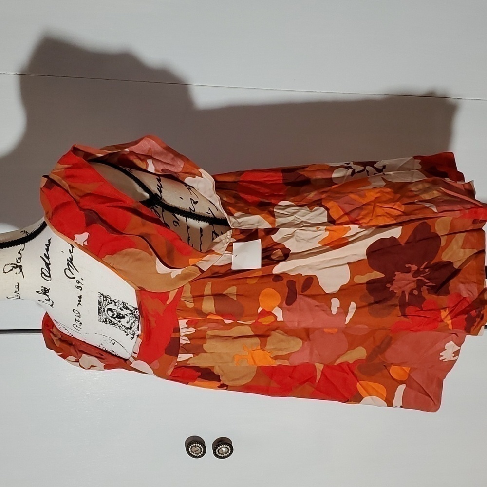 Sanctuary|Womens Burnt Orange/Rust Pattern Top Ruffles Square Neckline Sz.M - Picture 2 of 7